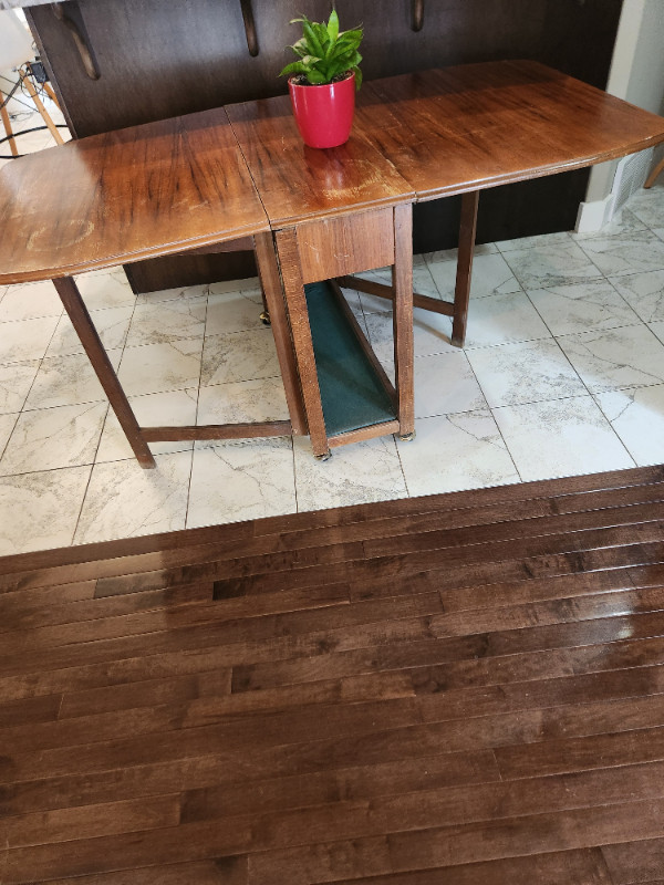 RARE MID CENTURY SOLID WOOD CONVERTABLE TABLE &4 chairs MADE IN in Dining Tables & Sets in Edmonton