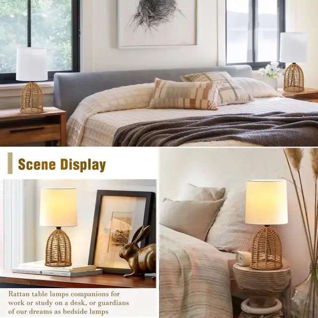 EJIAXIN Rattan Lamp Boho Lamps Set of 2 in Indoor Lighting & Fans in City of Toronto - Image 4