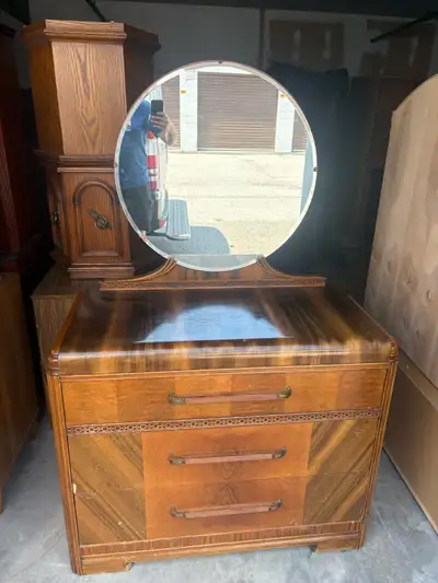 Free delivery antique Vintage 1930s Art Deco Waterfall Dresser, View more