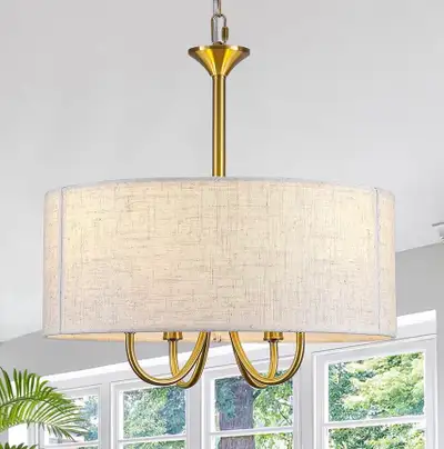 4-Light Gold Drum Chandelier, View more