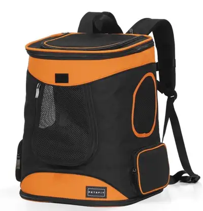 NEW Black Orange Soft Sided Mesh Dog Cat Carrier Backpack-Large 