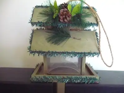 VERY NICE SOLID WOOD DECORATED BIRD FEEDER FOR YOU GARDEN, View more