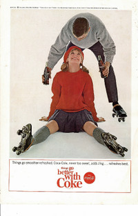 Vintage 1964 Coke Ad Couple on Roller Skates