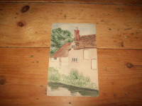 Antique original English watercolor  old mill