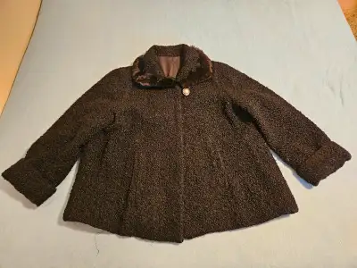AVAILABLE: Vintage Persian curly lamb wool jacket with fur collar. There's a tear in the right armpi...