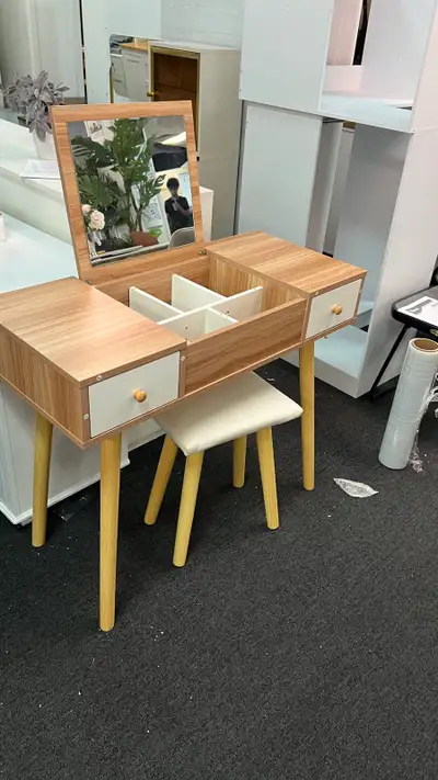 Vanity Table Set with Upholstered Stool, Makeup Table Set , View more