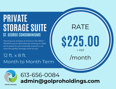 12 ft x 8 ft private storage suite. Shelving unit included Underground, heated, 24/7 security. Fresh...