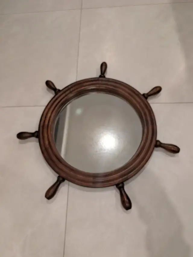 Vintage Nautical Ship Wooden Wheel Wall Mirror- Made in Canada in Home Décor & Accents in Markham / York Region - Image 2