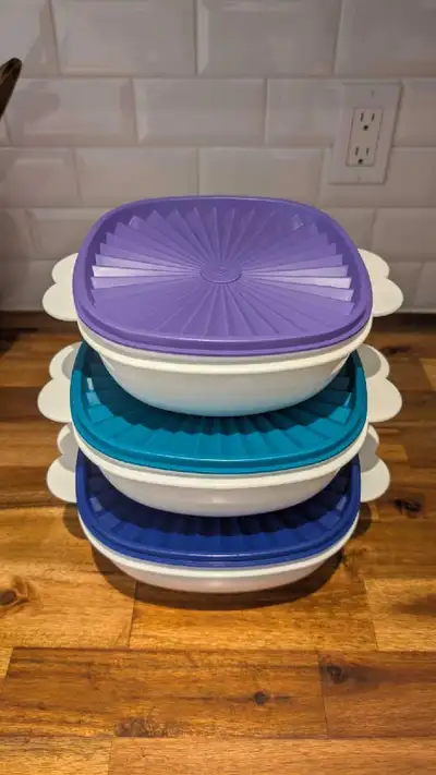 Vintage Tupperware Servalier Bowl SET White Butterfly Handle, View more