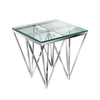 Set of 2 modern chrome end tables, View more
