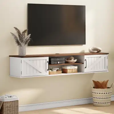 Floating TV Stand with Doors, 63'' Farmhouse TV Shelf , View more