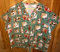 ONE OF A KIND CHRISTMAS SCRUB TOP - 2X -  SNOWMEN & CARDINALS