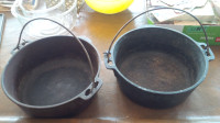 2 Round Cast-Iron Pots/Dutch Ovens, Handles, No Lids, Wagner