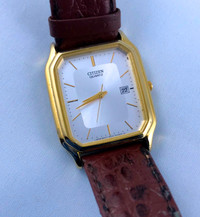 CITIZEN QUARTZ Japan Movement Gold Watch—Genuine Leather Strap