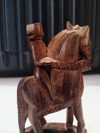 HANDCARVED Wooden Man on Horse Figure Doll RARE Folk Art Wood