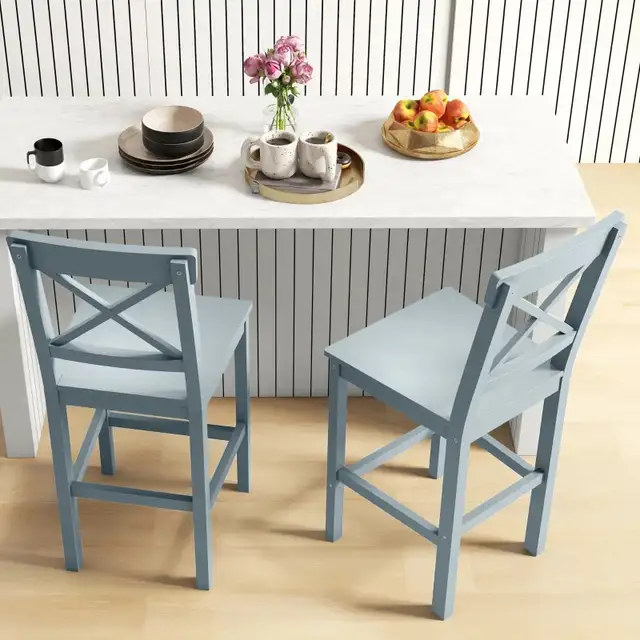 Grey Farmhouse Counter Height Stool, Bar Stool with Back,  in Chairs & Recliners in Markham / York Region - Image 6