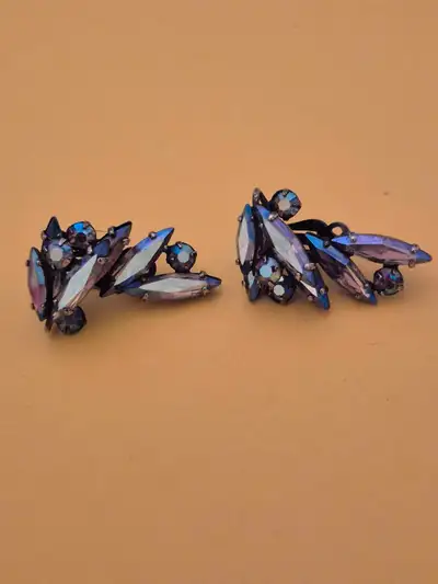 - marked Sherman + Pat156452 or 150452, unable to decipher with tarnish - these clip-on pretties mea...