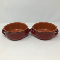 Pair of Red De Silva Italy Redware Handled Soup Bowls