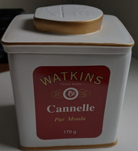 Watkins Cinnamon tin ceramic replica/ jar - Rare find 