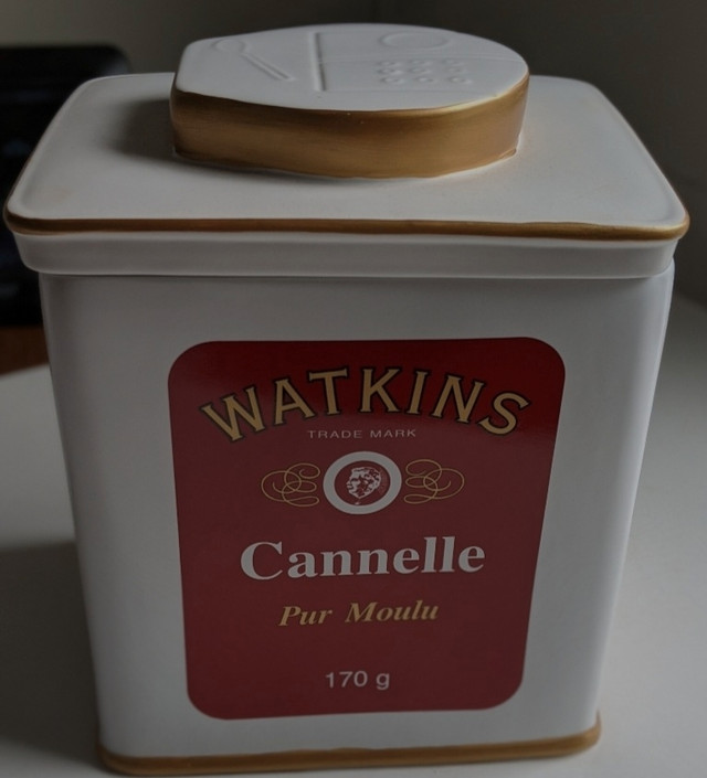 Watkins Cinnamon tin ceramic replica/ jar - Rare find  in Kitchen & Dining Wares in St. Catharines