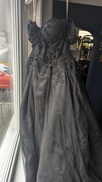 Gorgeous black Devora wedding ball gown + matching veil