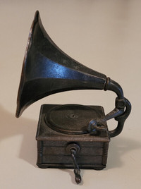 Vintage Copper Die Cast Miniature Phonograph Pencil Sharpener
