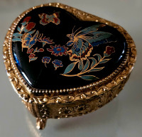 Vintage Cloisonne bird, flower trinket box, made in Japan