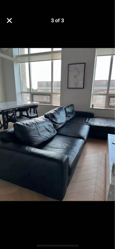 Eq3 black leather sectional couch, View more