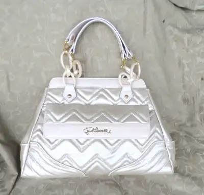 ROBERTO CAVALLI RN125723 SILVER LEATHER LARGE HOBO BAG ITALY NEW, View more