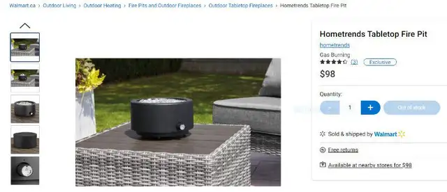 (NEW) Tabletop Fire Pit 10” Round 8000 BTU Heat Output Hometrend62863728978818123