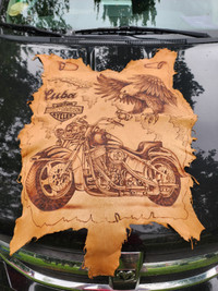 Harley Davidson Leather Scroll Wall Display W Eagle & Fat Boy
