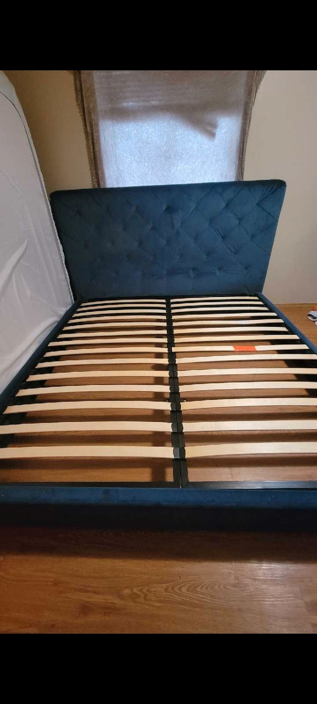 Blue velvet bedframe  in Beds & Mattresses in Calgary