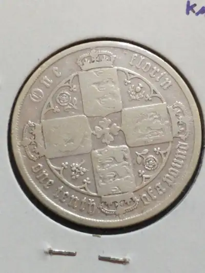 Beautiful 1886 England .925 silver florin coin KM #746, View more