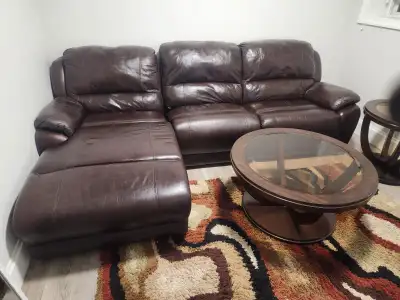 Genuine Leather Sectional Recliner Sofa with  Bed, View more
