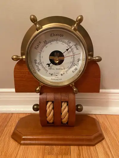 Vintage Royal Mariner Barometer Ships Wheel Wood Desk Barometer, View more