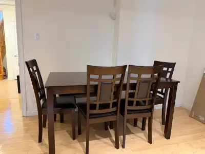 Solid Wood Dining Table with 4 Dark Leather, View more
