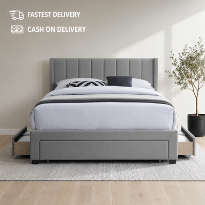 Grey Upholstered Storage Bed | Queen Size, View more