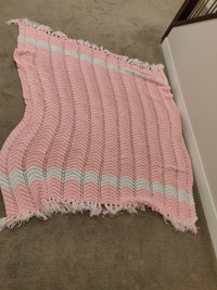 Handmade Hand Knit Pink Blanket (52" x 75")
