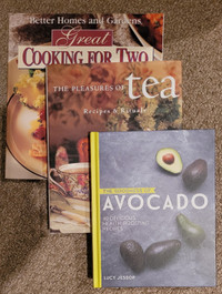 3 food related books (Cooking for 2, Pleasures of Tea, Avocados)