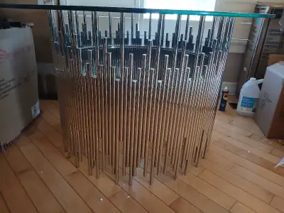 Glass Dining Table with Unique Metal Base, View more
