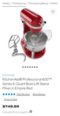 KitchenAid - KP26M1XER Professional 600 Series Stand Mixer