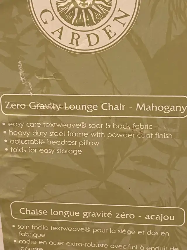 VICTORY GARDEN Zero Gravity Lounge Chair with Pillow, Beige in Patio & Garden Furniture in Markham / York Region - Image 6