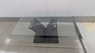 Sleek modern glass table that fits beautifully in any dining or kitchen space. Details: Condition: U...