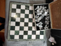 Vintage Green  Marble Chess Set and Checker Board