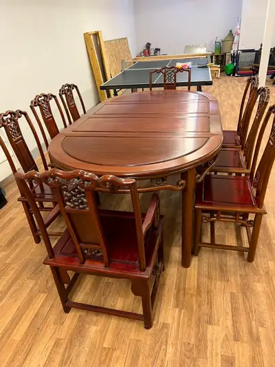 Chinese Redwood Table Set  with 8 Chairs, View more
