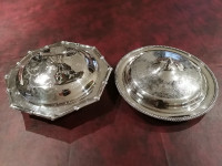 2 VINTAGE SILVER PLATED SERVING DISHES WITH LIDS
