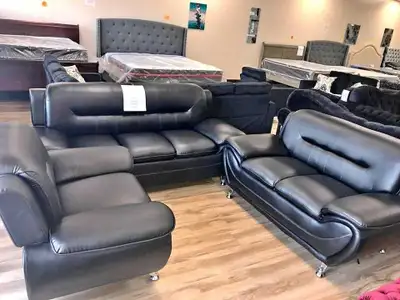 Black Leather Box Packed New Sofa Set with Delivery.COD , View more