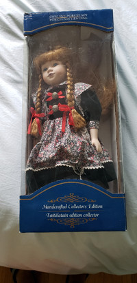 Porcelain Doll On Stand 16 inches Boxed Collectible