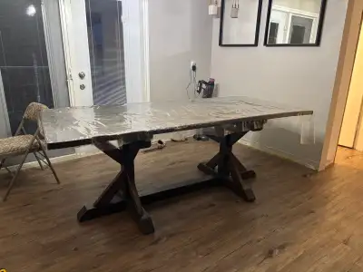 handmade kitchen table w/3 chairs and bench , View more