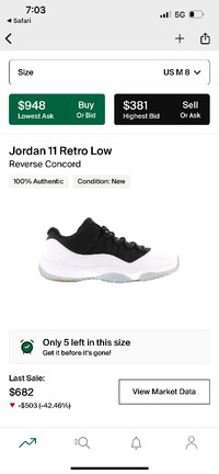 JORDAN 11 LOW REVERSE CONCORD / TUXEDO - SIZE 8